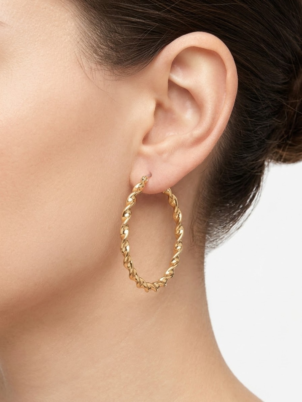 Gold Twisted Hoop Earrings - Women's Jewelry